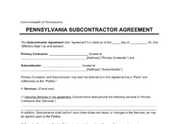 Pennsylvania Subcontractor Agreement Template