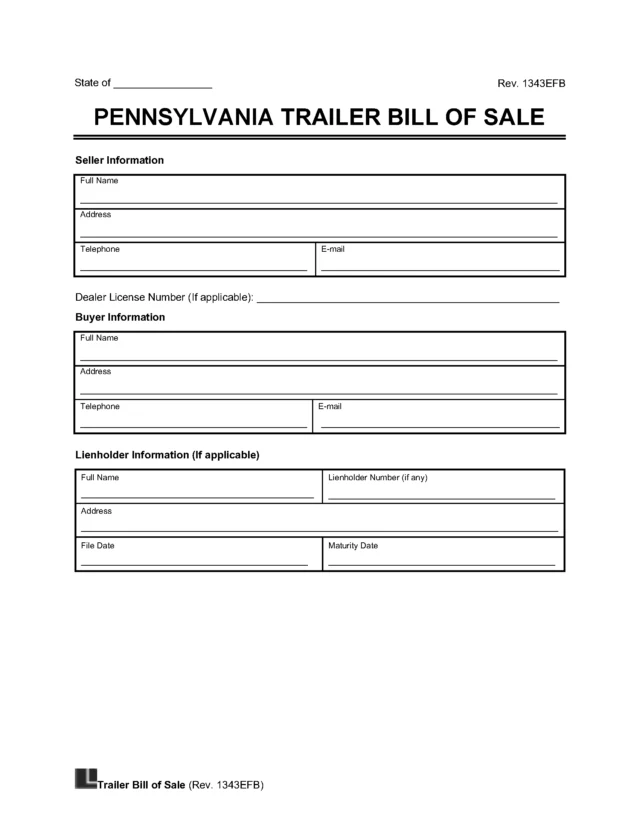Pennsylvania Trailer Bill of Sale screenshot