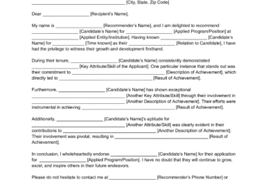 Personal Letter of Recommendation