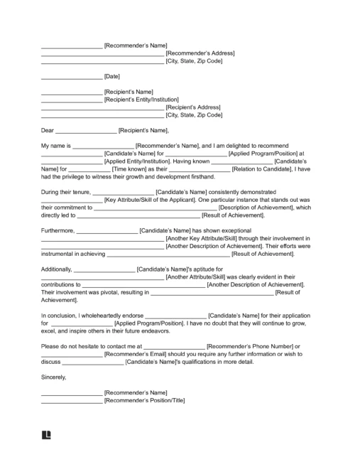 Personal Letter of Recommendation