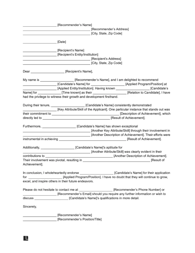 Personal Letter of Recommendation