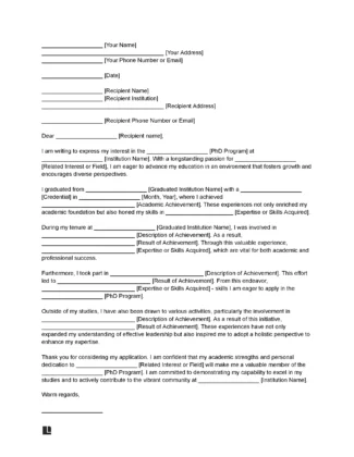 PhD Letter of Intent Template