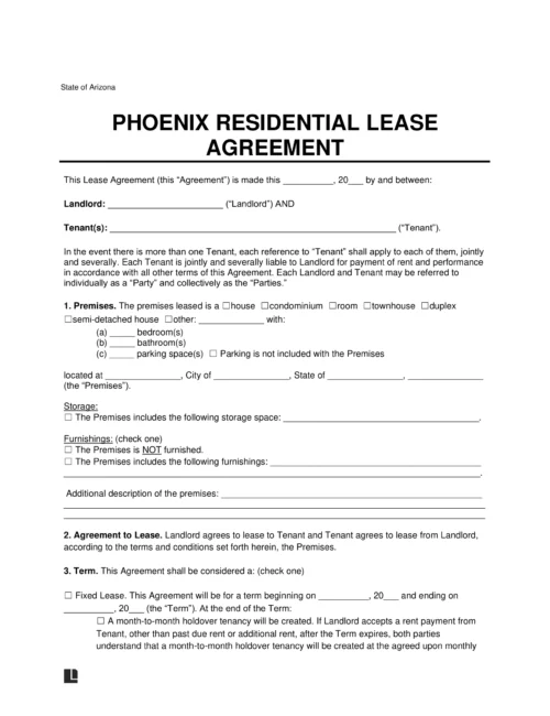 Phoenix Residential Lease Agreement Template