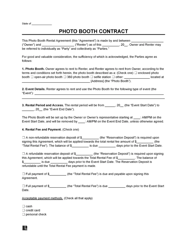 Photo Booth Lease Contract Template