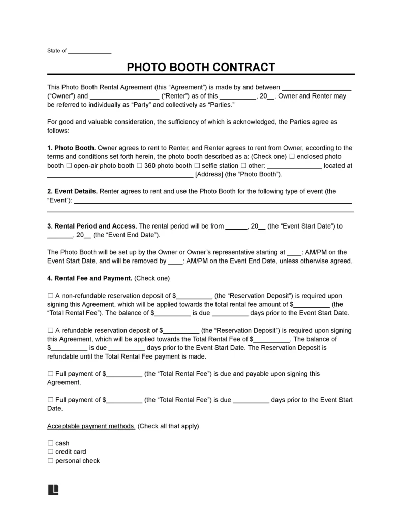 Photo Booth Contract Template