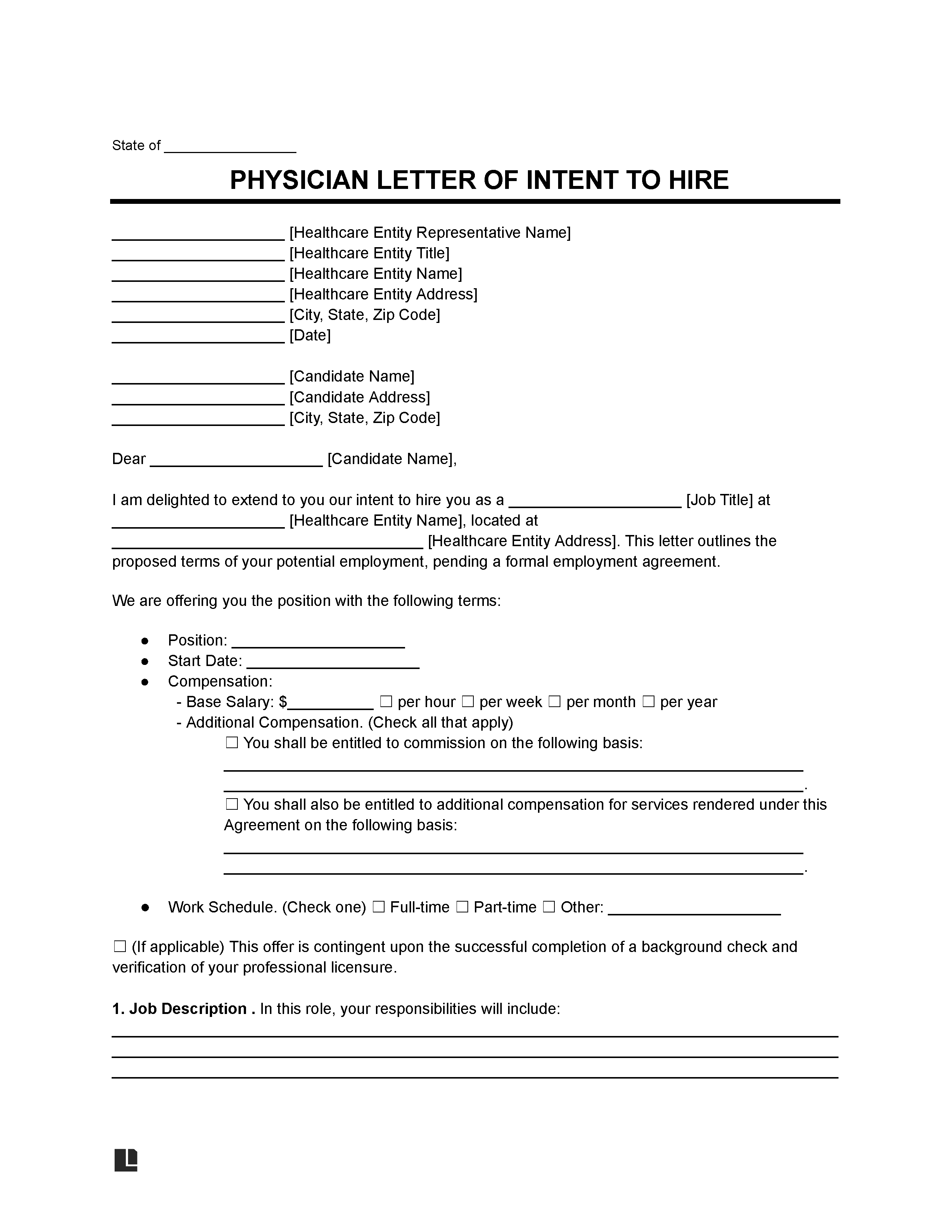 Physician Letter of Intent