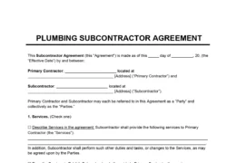 Plumbing Subcontractor Agreement