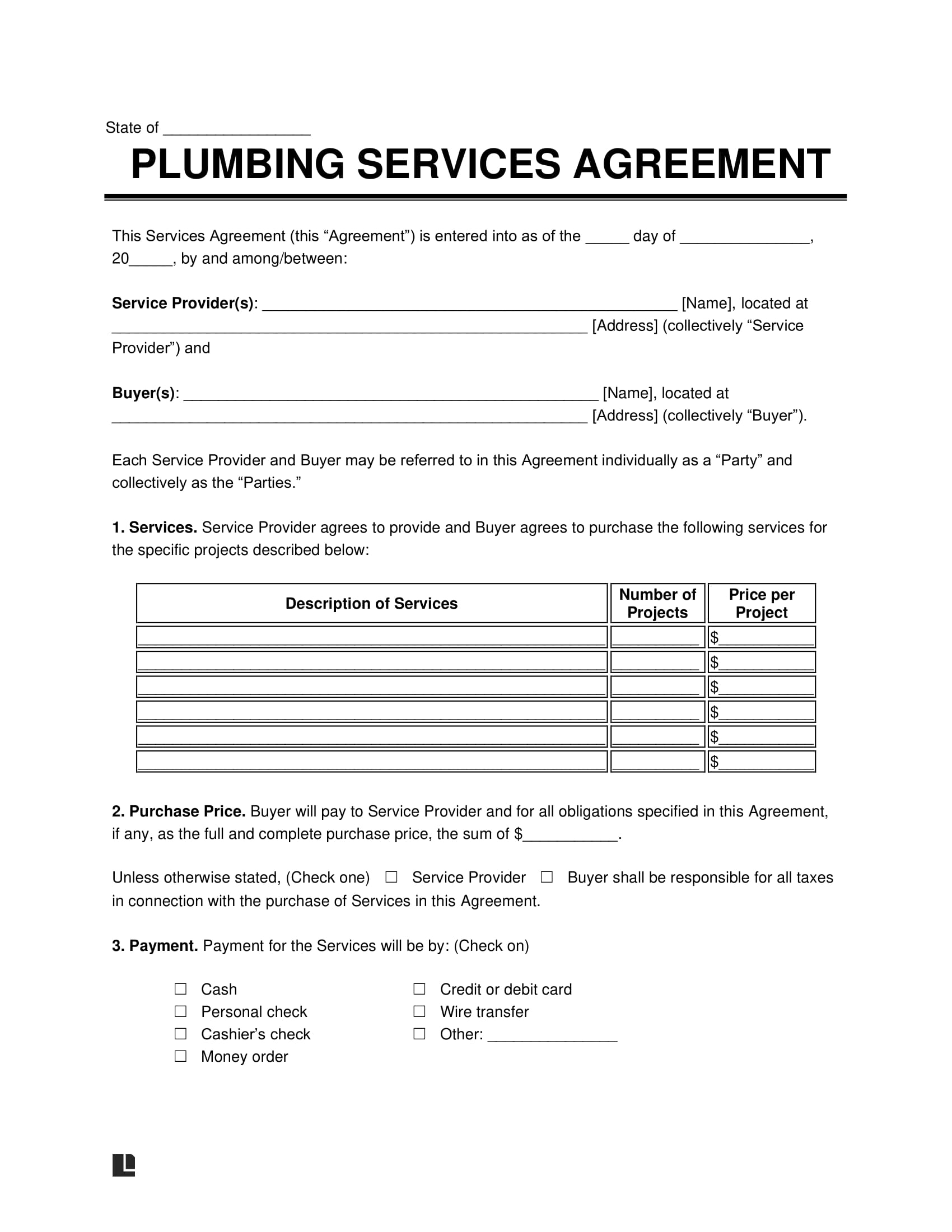 Plumbing contract screenshot