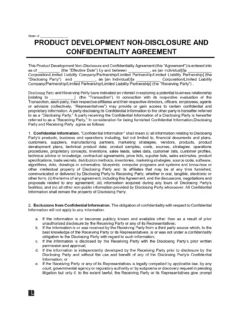 Product Development Non Disclosure and Confidentiality Agreement