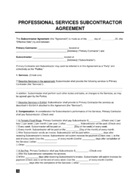 Professional Services Subcontractor Agreement Template