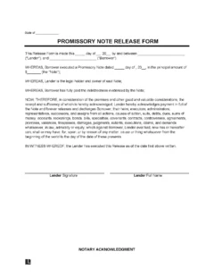Promissory Note Release Form Template
