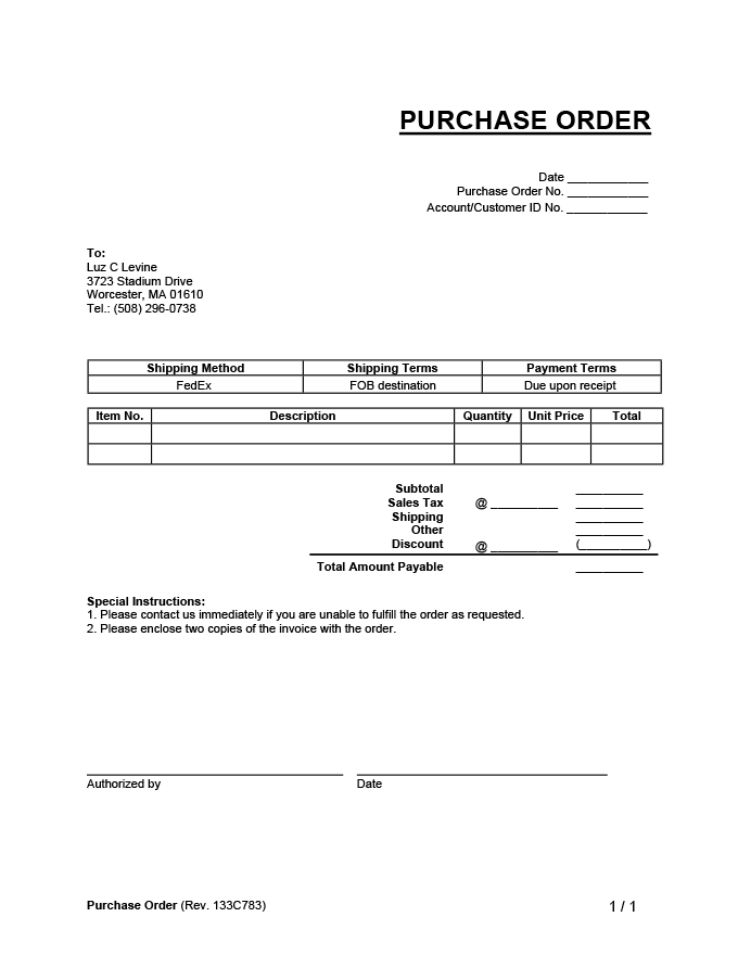 free purchase order template for mac