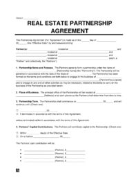 real estate partnership agreement template screenshot