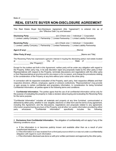 Real Estate Buyer Non-Disclosure Agreement