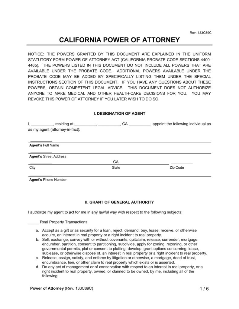 Free California Power of Attorney Forms | PDF & Word