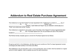 Real Estate Purchase Agreement Addendum Template