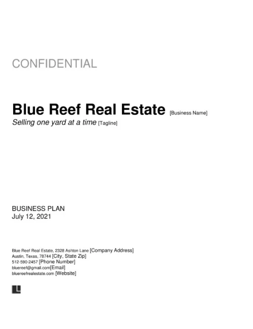 Real estate business plan screenshot