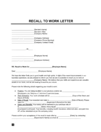 Recall to Work Letter Template