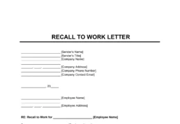 Recall to Work Letter Template