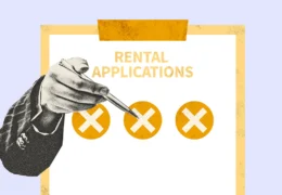 A man's hand pointing to red flags on a rental application to rule out problematic tenants for leasing