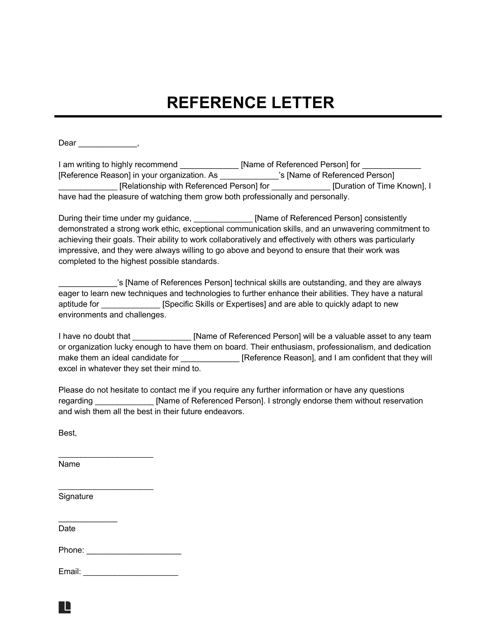 Reference Letter Template