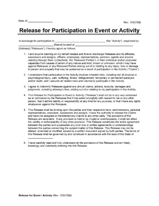 Release for Participation in Event or Activity Form