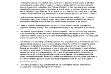 Release for Participation in Event or Activity Form