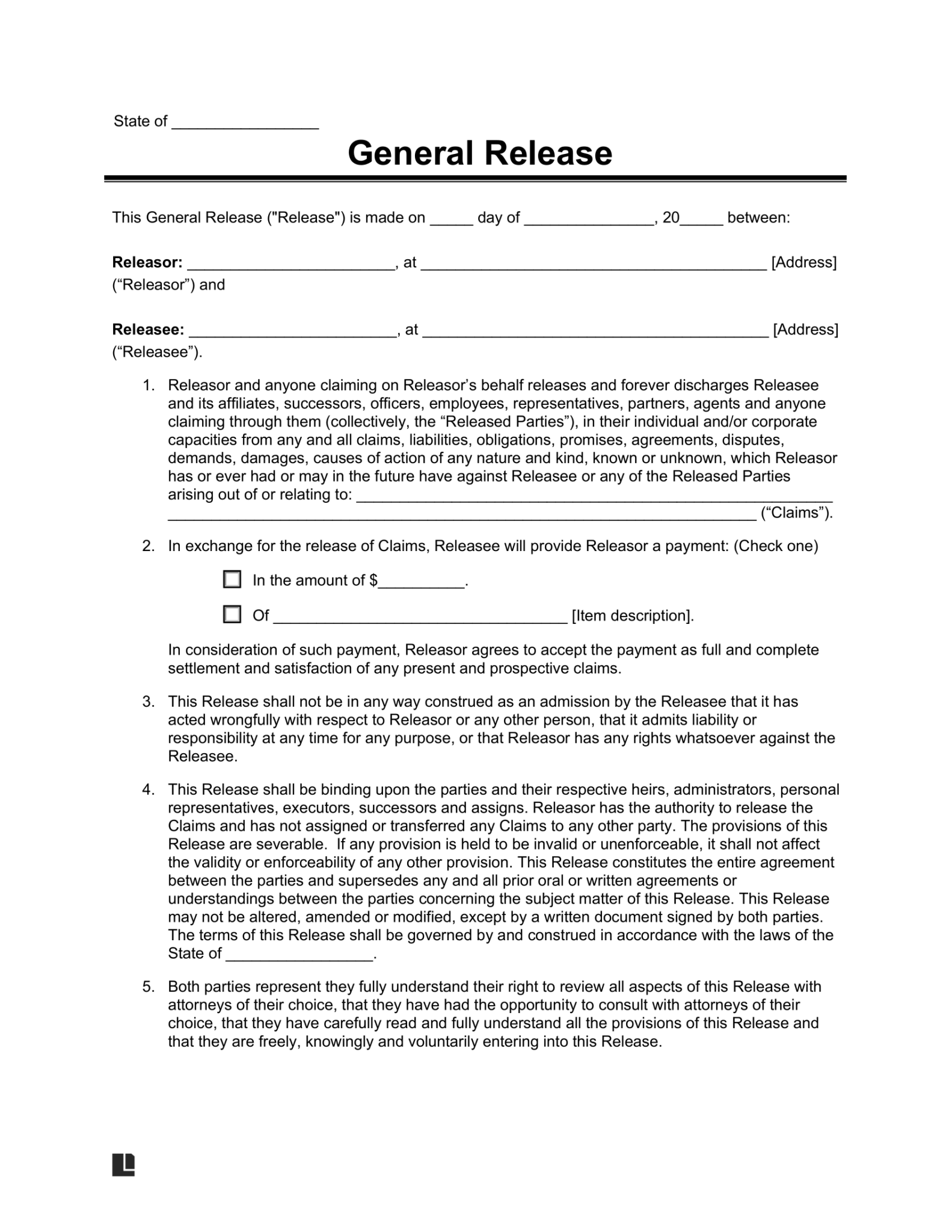 Free Release of Liability (Waiver) Form | Legal Templates