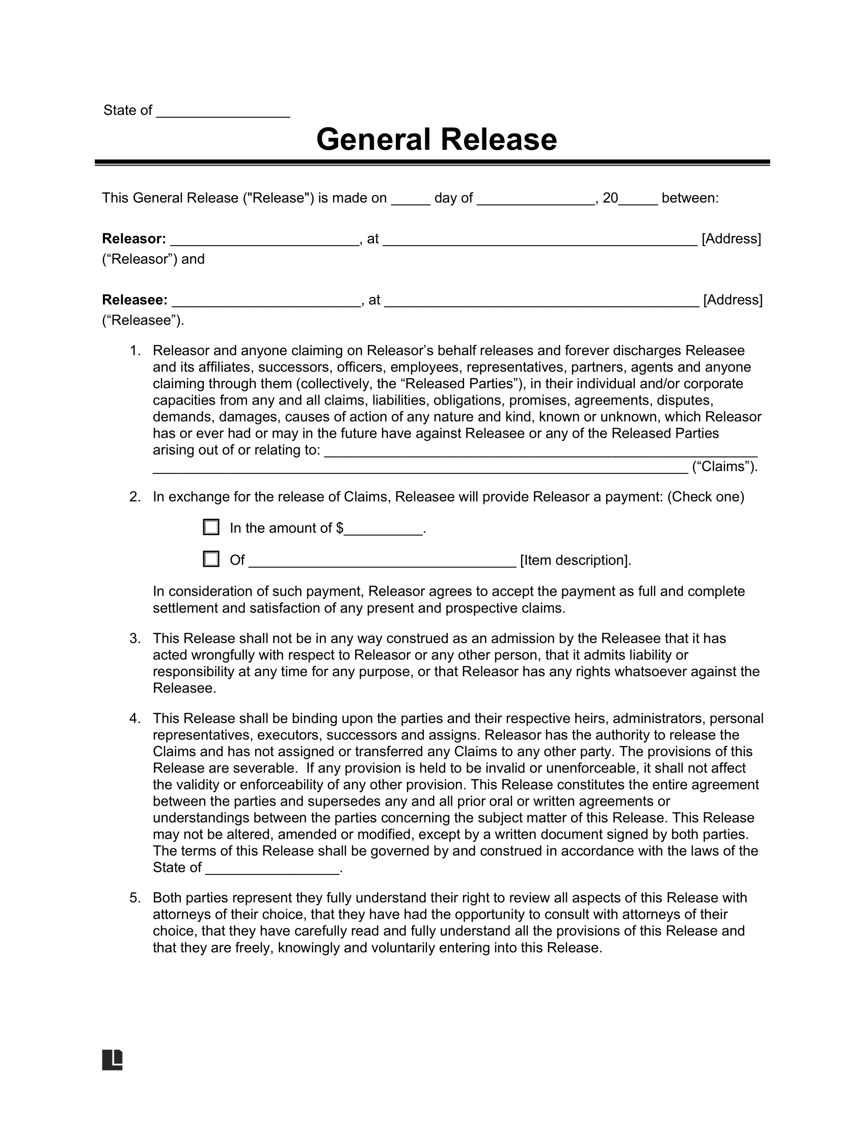 Release of Liability (Waiver Form)