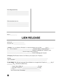 Release of Mechanic's Lien Form