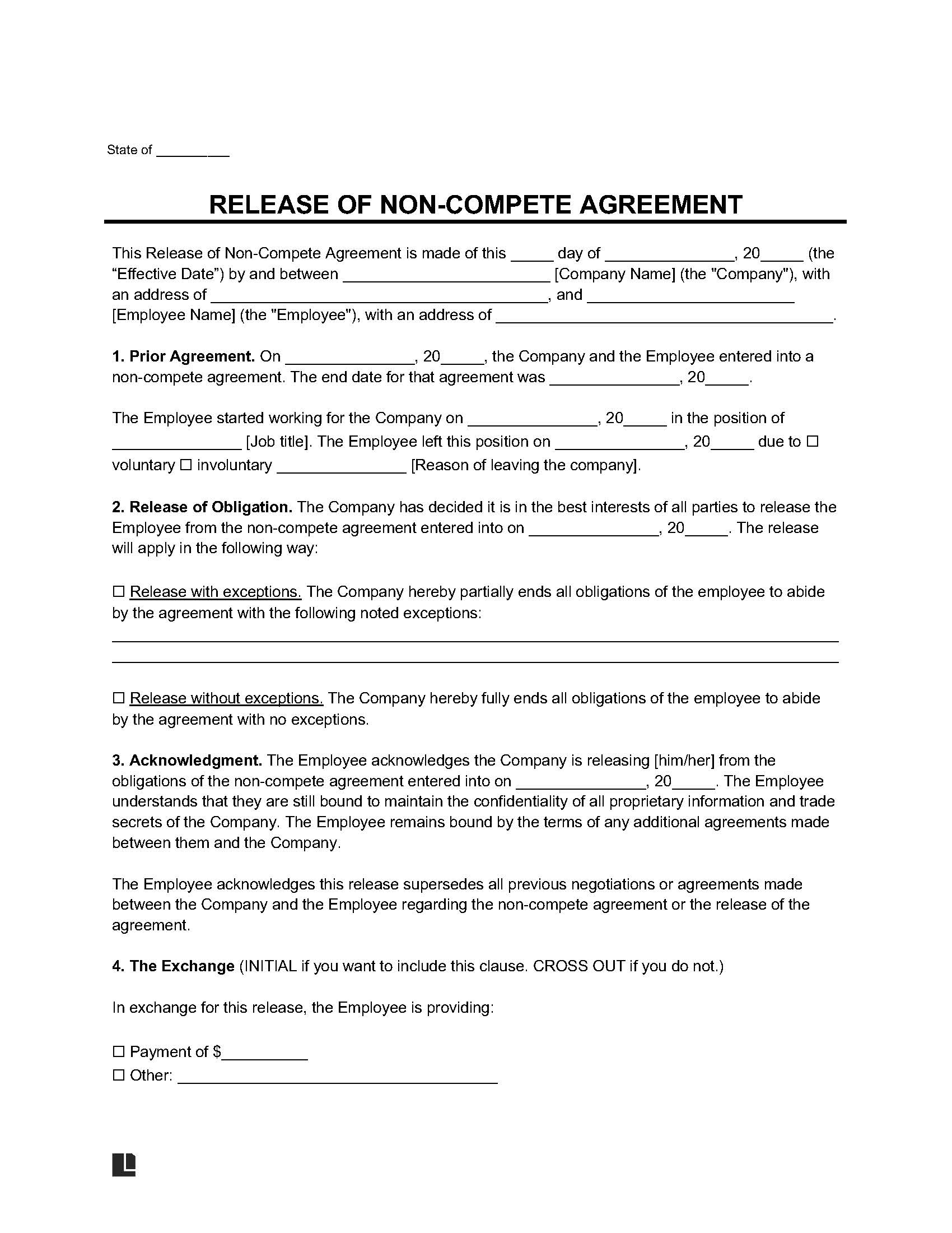 Release of Non-compete Agreement
