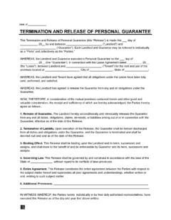 Release of Personal Guarantee Form