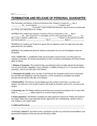 Release of Personal Guarantee Form