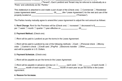 Rent Increase (Rent Change) Lease Addendum Template