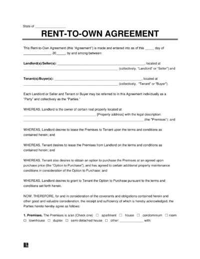 Sample of a Rent to Own Lease/Rental Agreement Template