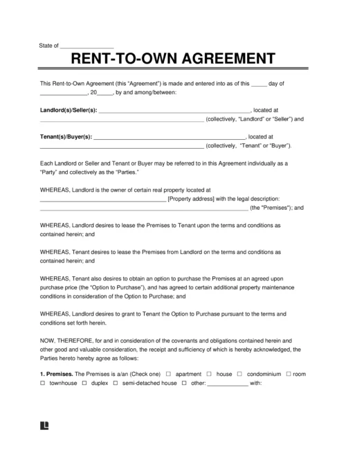 Rent to Own Lease Agreement Template