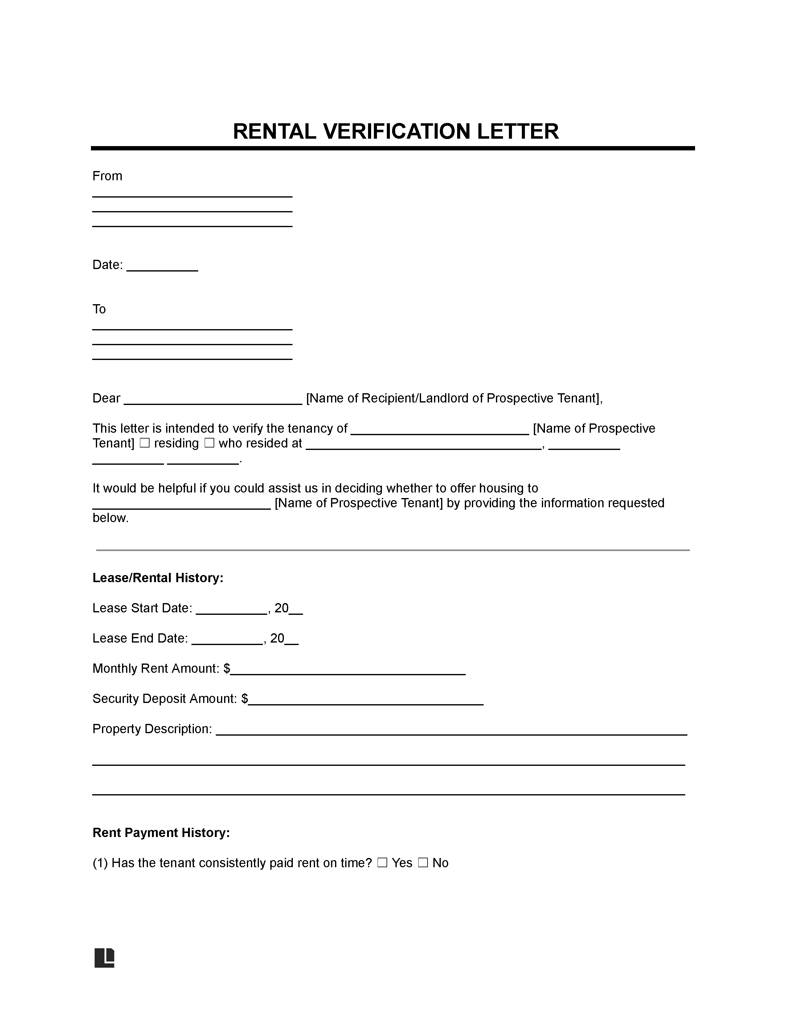 Rent Landlord Verification Form