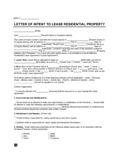 Residential Lease Letter of Intent Template
