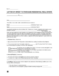 Residential Purchase Letter of Intent Template