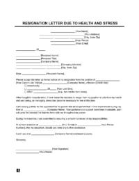 Resignation Letter Due to Health and Stress Template