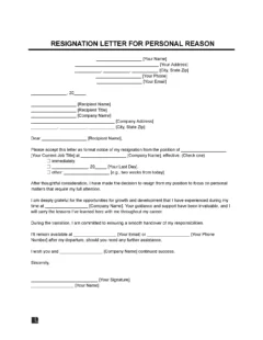 Resignation Letter for Personal Reasons