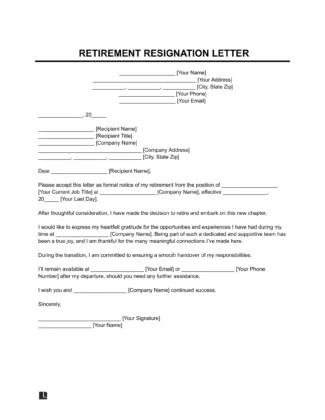 Retirement Resignation Letter Template 