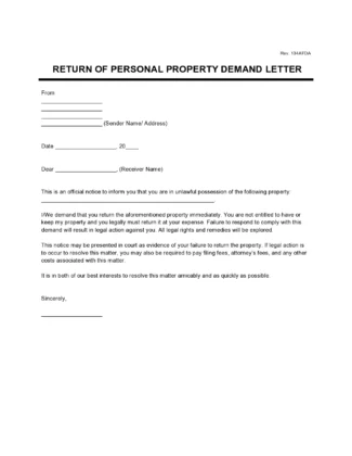 personal property demand letter