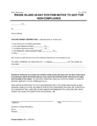 Rhode Island 20-Day Eviction Notice to Quit (Non-Compliance)