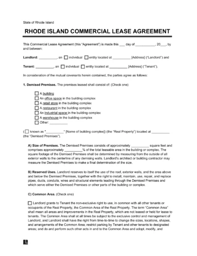 Rhode Island Commercial Lease Agreement