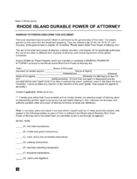 Rhode Island Durable Statutory Power of Attorney Form