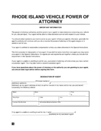 Rhode Island Motor Vehicle Power of Attorney Form