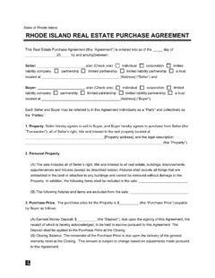 Rhode Island Residential Purchase Agreement Template