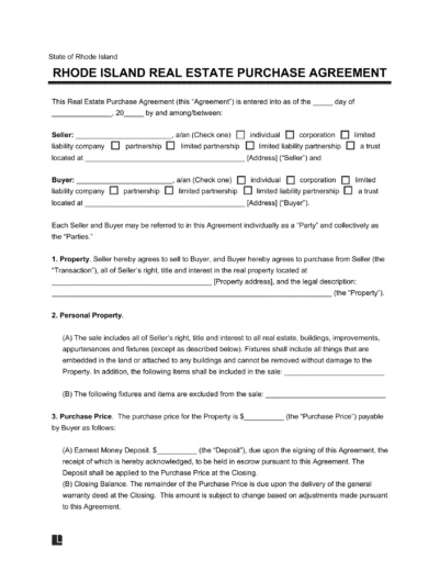 Rhode Island Residential Purchase Agreement Template