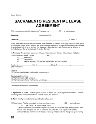 Sacramento Residential Lease Agreement Template